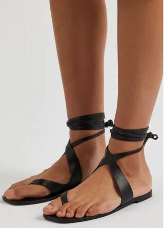 NWOT A EMERY Margaux Lace-Up Leather Flat Strappy Sandals Black Women's EU 35