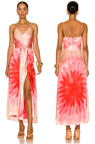 Alexis Romano Floral Sleeveless Faux Wrap Maxi Dress Red Feather Women's Medium