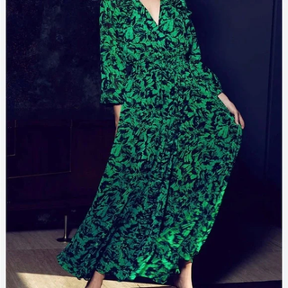 Misa Los Angeles Jocasta Maxi Dress Emerald Green Black Abstract Floral Womens S