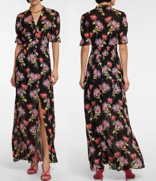 NWT Diane von Furstenberg Erica Floral Chiffon Maxi Dress Black Women's Size 10
