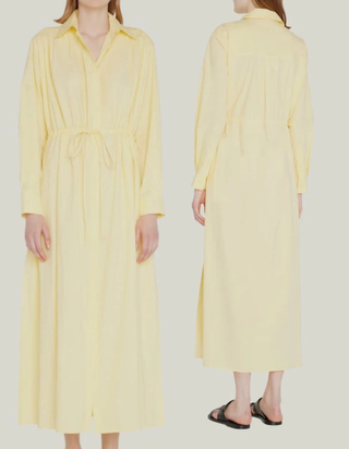 Matteau Channel Long Sleeve Side Slits Maxi Shirt Dress Yellow Women's XXL/US 10