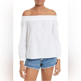 Rag and Bone Eyelet Off Shoulder Long Sleeve Blouse Top White Women's Size XS