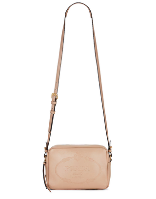 Prada Milano Beige Leather Logo Embossed Camera Crossbody Bag
