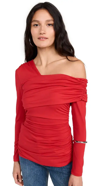 Susana Monaco Gathered Ruched Off Shoulder Blouse Perfect Red Women's Size XS