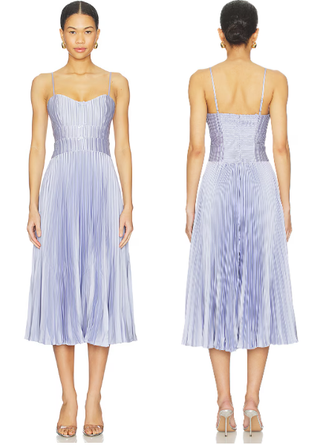 NWT ASTR the Label Shionagh Sleeveless Pleated Midi A-Line Dress Powder Blue L