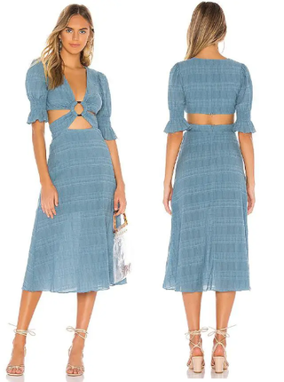 Tularosa Nanette Puff Sleeve Cut-out A-Line Midi Dress Dusty Blue Womens Medium