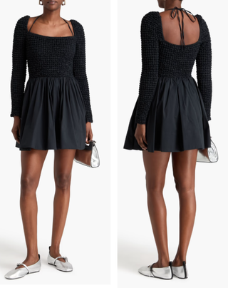 STAUD Cassidy Smocked Long-Sleeve Fit and Flare Mini Dress Black Women's Large