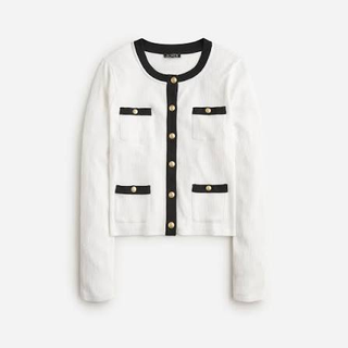 J Crew Vintage Rib Two-Tone Long Sleeve Lady Jacket Cardigan White Black Women S