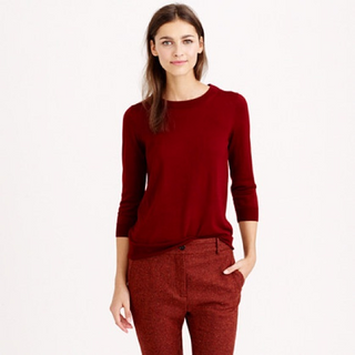 J. Crew Merino Wool Tippi 3/4 Sleeve Crew Neck Sweater Burgundy Red Women's S