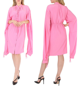 NWT Burberry Joyce Silk Gathered Midi Shirt Dress Bubblegum Pink Women's Size 4