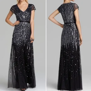 Adrianna Papell Cap Sleeve V-Neck Beaded Maxi Gown Violet/Silver UK 18 / US 14