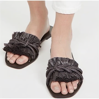 Tory Burch Rope Leather Slip On Slide Flat Sandals Fudge Brown Women's Size 8