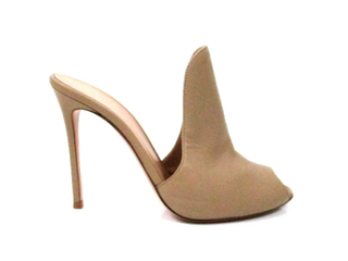 Gianvito Rossi Suede Slip On Peep Toe Stilettos Mule Beige Women's Size EU 37