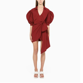 NWT RED Valentino Puff Sleeve Oversized Bow Wrap Mini Dress Red Women's Size 8