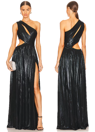 Retrofete Jolene Asymmetric One-Shoulder Cutout Maxi Gown Black Women's Small