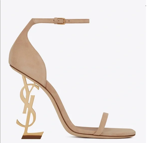 Saint Laurent Suede Vernice Opyum 110 Heeled Sandals Pale Beige Women's EU 38.5
