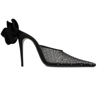 Magda Butrym 110mm Flower-Detail Crystal-Embellished Mesh Pointed Mules Black 40