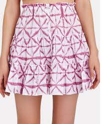 Intermix Estelle Batik Cotton High Rise A-Line Mini Skirt Pink White Women's M