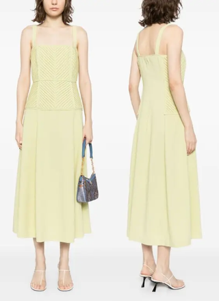 NWT Alexis Coralia Quilted-Bodice A-Line Midi Dress Light Green Women's Size XXS