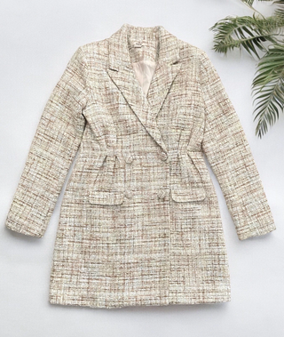 Jason Wu Tweed Double-Breasted Mini Blazer Dress Sparkle Neutrals Women's M