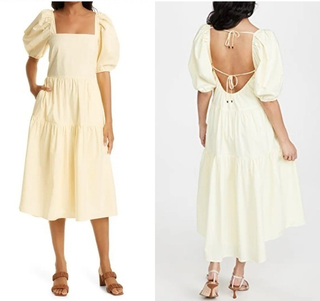 Jonathan Simkhai Open Back Tiered A-Line Midi Dress Yellow Buttercream Womens XL