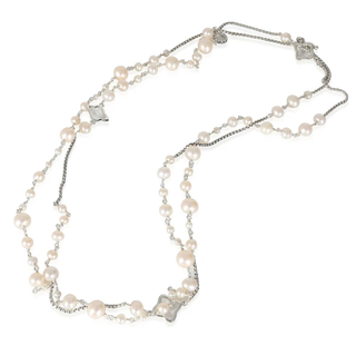 David Yurman Sterling Silver Quatrefoil Pearl Long Chain Necklace