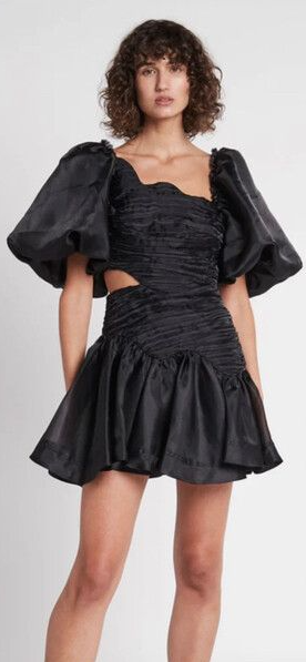 Aje. Joan Puff Sleeve Cut-Out Tiered Mini Dress Black Women's Size AUS 8 / US 4