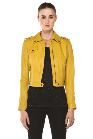 Current/Elliot Leather Long Sleeve Full Zip Moto Jacket Light Olive Women's 2
