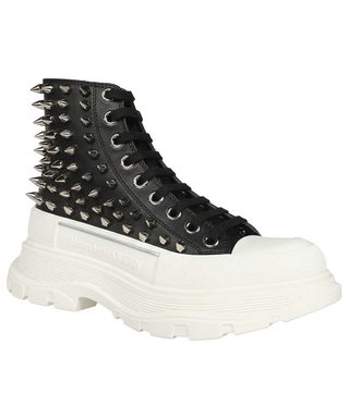 Alexander McQueen Tread Slick Leather Lace-Up Chunky Boots Black/White EU 39.5