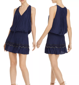 Ramy Brook Kai Smocked Grommet Sleeveless Blouson Mini Dress Navy Blue Women's S