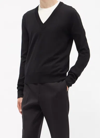 Bottega Veneta Wool-Blend Long Sleeve V-Neck Pullover Sweater Black Mens Size XS