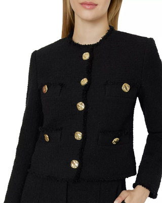 Milly Reign Long Sleeve Boucle Tweed Jacket w/ Gold Buttons Black Women's Size 8