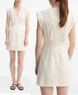 Ba&Sh Cotton Blend Sleeveless V-Neck Eyelet-Trimmed Mini Dress Cream Women's 9