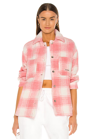 Local Heroes Twiggy Plaid Long Sleeve Shirt Jacket Pink White Women's Size XS