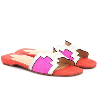 Christian Louboutin Hao Flat Suede/Leather Mule Sandals Smoothie/White EU 36