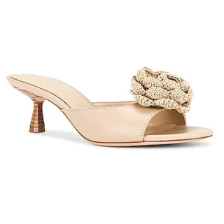 LPA Elba Flower Rosette Crochet Leather Slip On Mules Sandal Beige Women's US 9