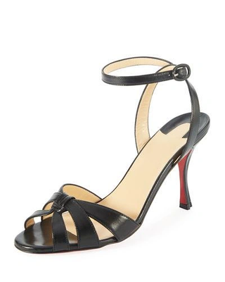 Christian Louboutin Trezuma 85mm Leather Red Sole Strappy Sandals Black EU 37