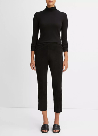 Vince Lamb Leather High Waisted Slim Fit Split Hem Crop Pants Black Women's S