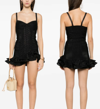 Charo Ruiz Cherrie Ruffle Trim Mini Dress Black With Eyelet Detail Women's Small