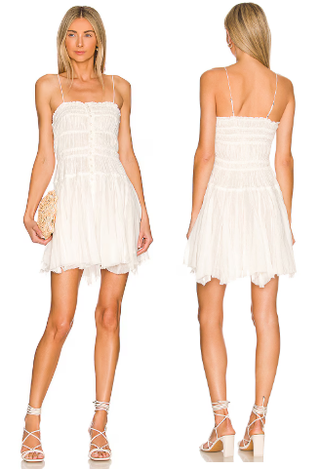 Free People FP One Lausanne Sleveless Smocked Slip Mini Dress White Women's L