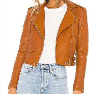IRO Ashville Lamb Leather Biker Moto Jacket Camel Tan/Orange Womens 38 FR / US 6
