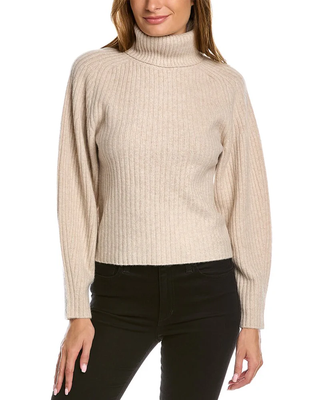 Vince Ribbed Turtleneck Cashmere Sweater with Open Back Tan Women's Size XXS