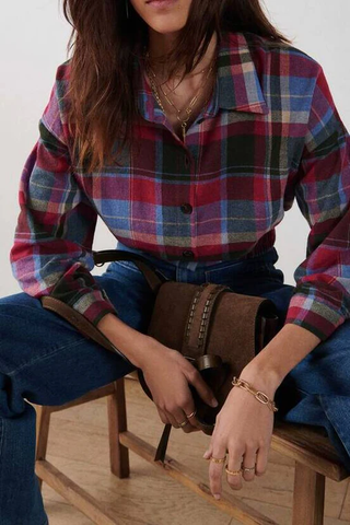 Ba&Sh Marylou Plaid Long Sleeve Button-Up Bomber Jacket Pink/Blue Womens 0/US 2