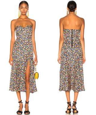 Veronica Beard Annika Floral Strapless A-Line Midi Dress Black Multi Women's Size 16