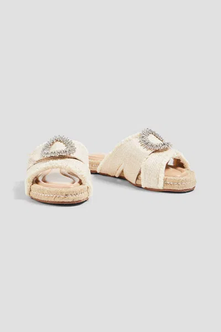 Alexandre Birman Madelina Embellished Leather And Raffia Slide Sandals Cream 36
