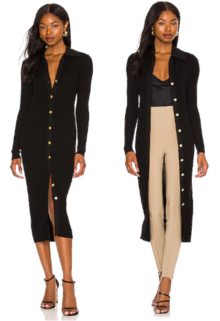 Alice + Olivia Alcina Long Sleeve Button Down Midi Polo Dress Black Women's M