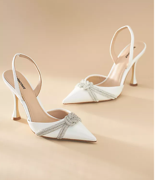 NWT Lola Cruz Alice Leather & Rhinestone Pointed Slingback Pumps White EU 40