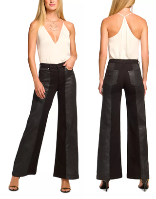NWT Ramy Brook Coated Vinnie High Rise Wide Leg Jeans Black Women's Size 28