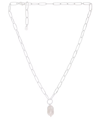 NWT Ettika Adjustable Chain Necklace with Single Pearl Pendant Silver