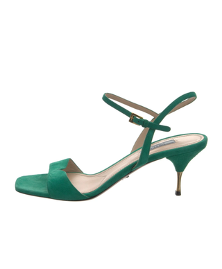 Prada Suede Slip On Mid Heel Slingback Sandals Green/Gold Women's Size EU 40